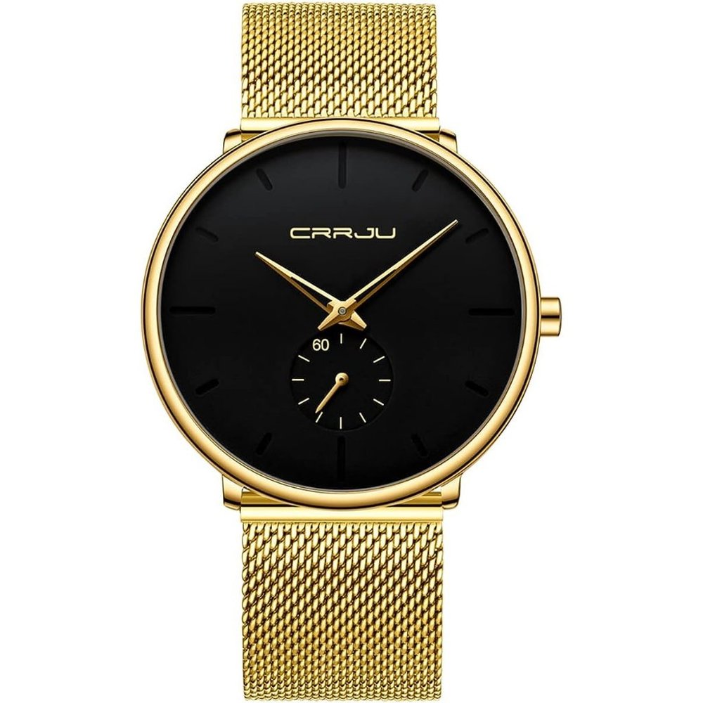 FIZILI Mens Thin Minimalist Stainless Steel Mesh Band Waterproof Wristwatch